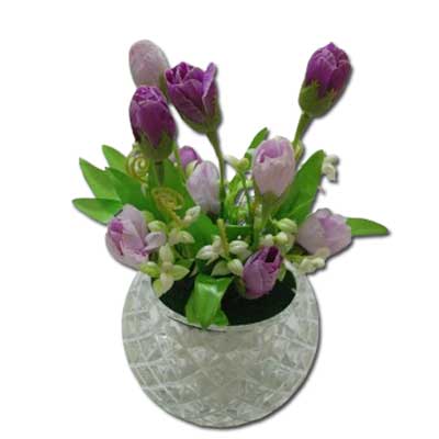 "Artificial Flower with Crystal Vase (Purple ) - code FV06 - Click here to View more details about this Product